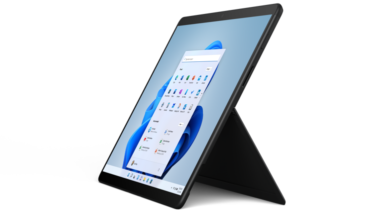 Surface Pro X en noir mat configurée en mode tablette.