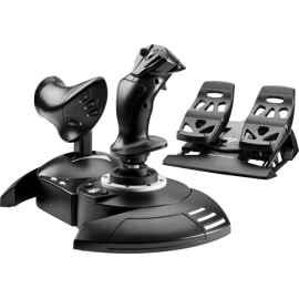 Right angle view of the Thrustmaster Xbox T Flight Full Kit including the joystick and rudder pedals.