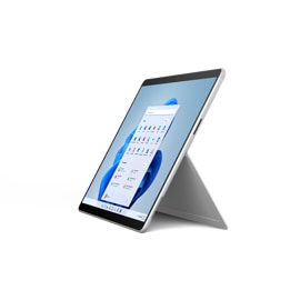Surface Pro X seisontatuki käytössä - Platinanvärinen.