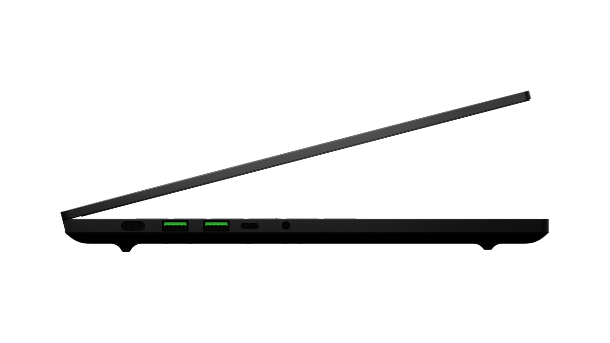 A Razer Blade 15 Advanced Gaming laptop facing right.