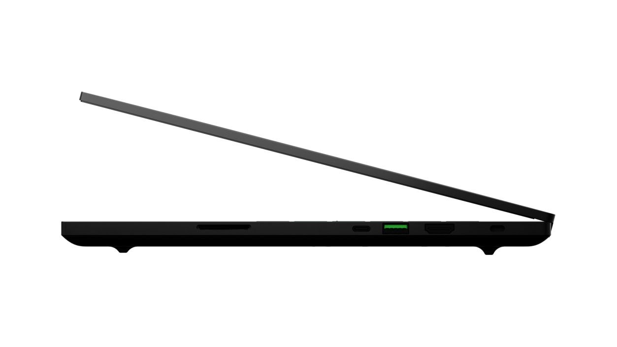 A Razer Blade 15 Advanced Gaming laptop facing left.