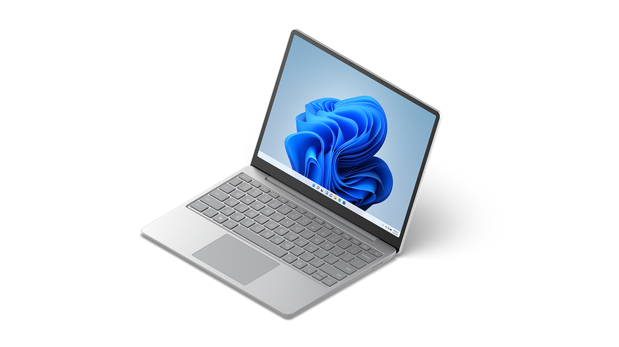 عرض ثلاثة أرباع للكمبيوتر المحمول Surface Laptop Go 2.