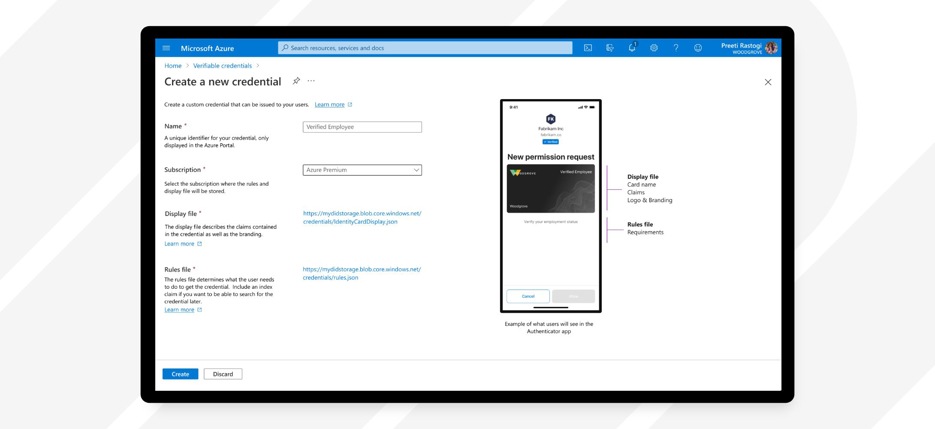 The screen outlining how to create a new credential in Azure.