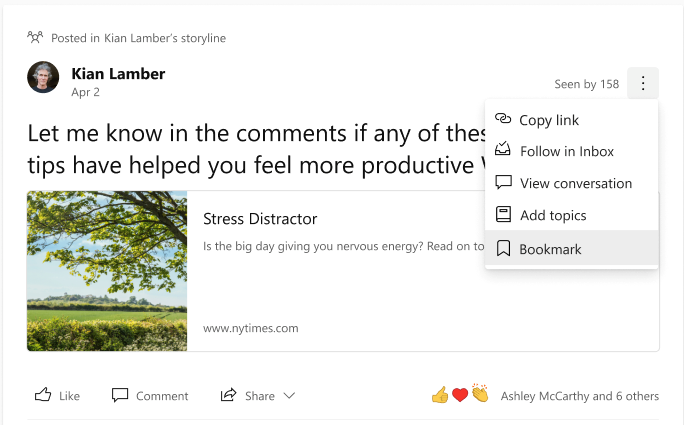 All conversations bookmarked in the legacy version of Yammer will be migrated to the new Yammer.