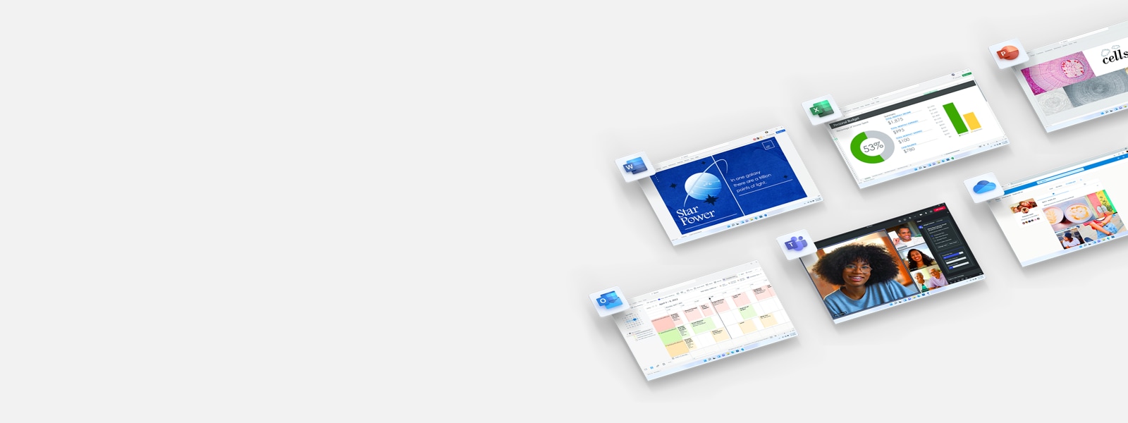 Screens and app icons for Office apps that are part of Microsoft 365
