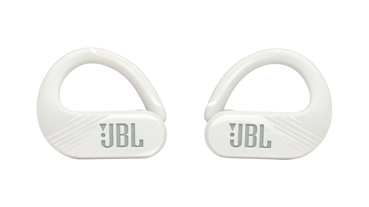 J B L Endurance Peak II Wireless Earbuds in White.
