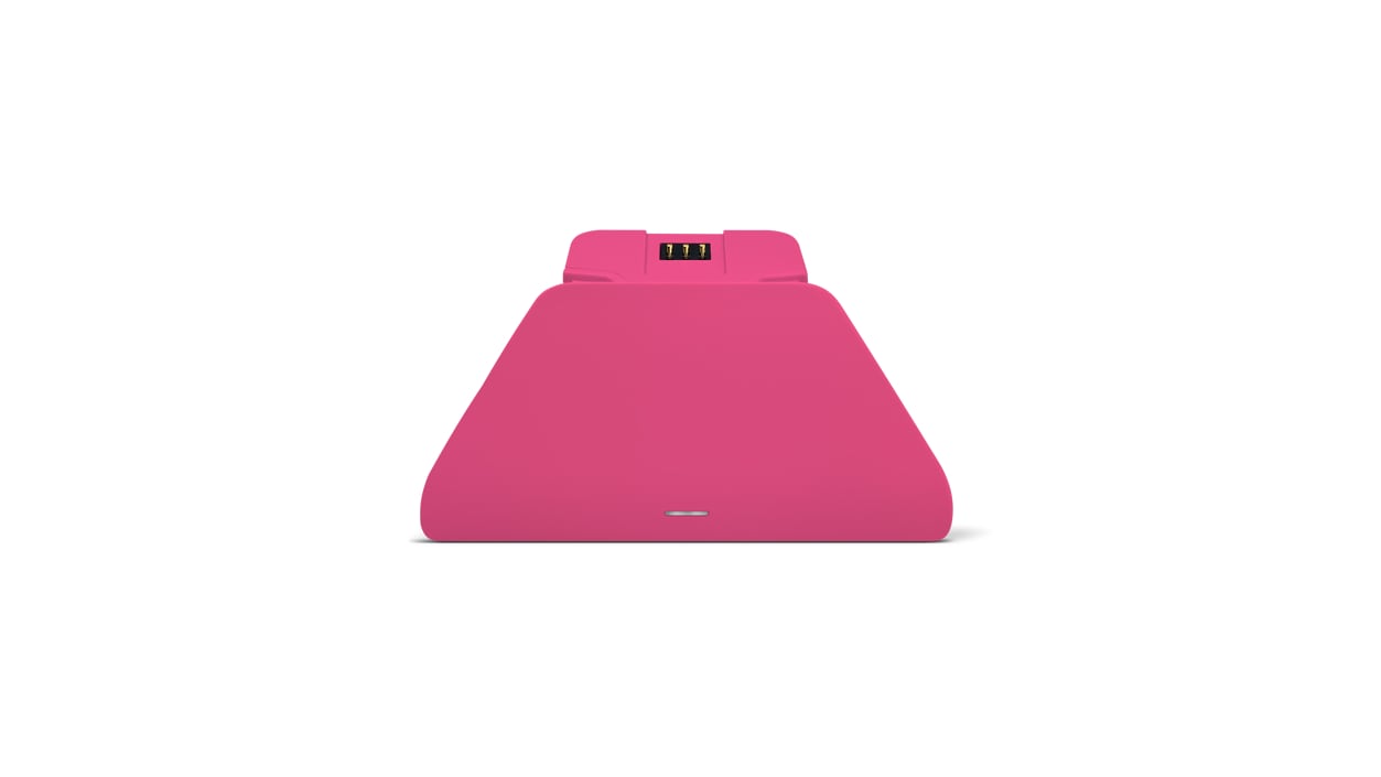 Front view of deep pink Xbox controller charging stand.