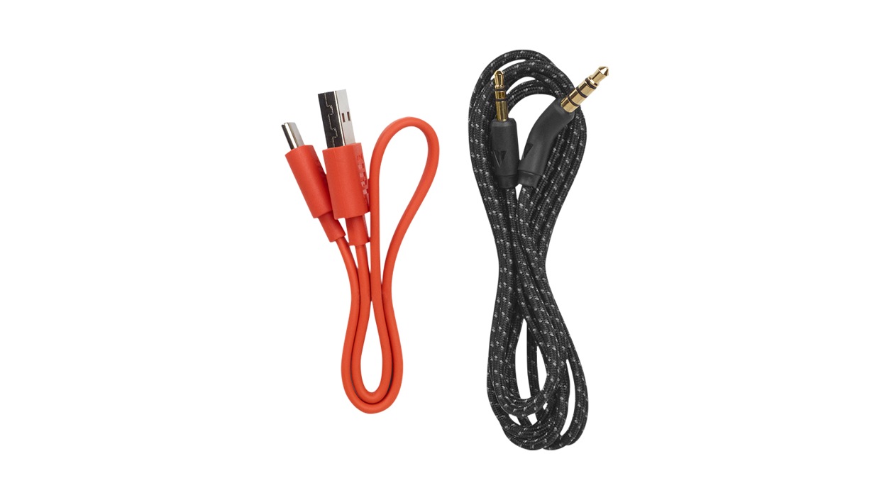 Cables for J B L Live 600 N C headset in black.