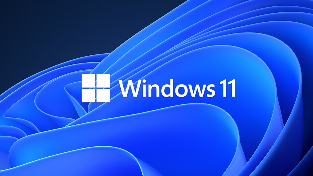 蓝色背景上的文本中的 Windows 11。