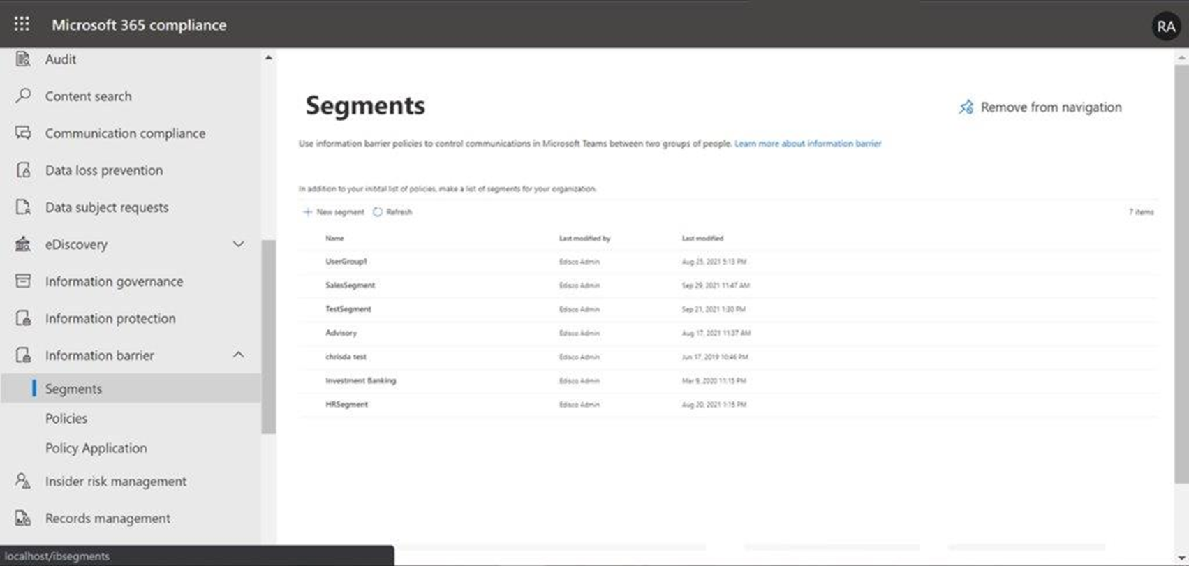 From the new Segments landing page, you can create and manage a list of segments for your organization.