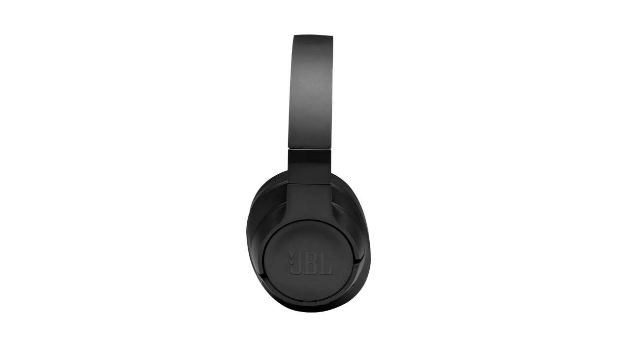 Left side view of the J B L Tune 760 N C Wireless Noise Cancelling Headphones in Black.