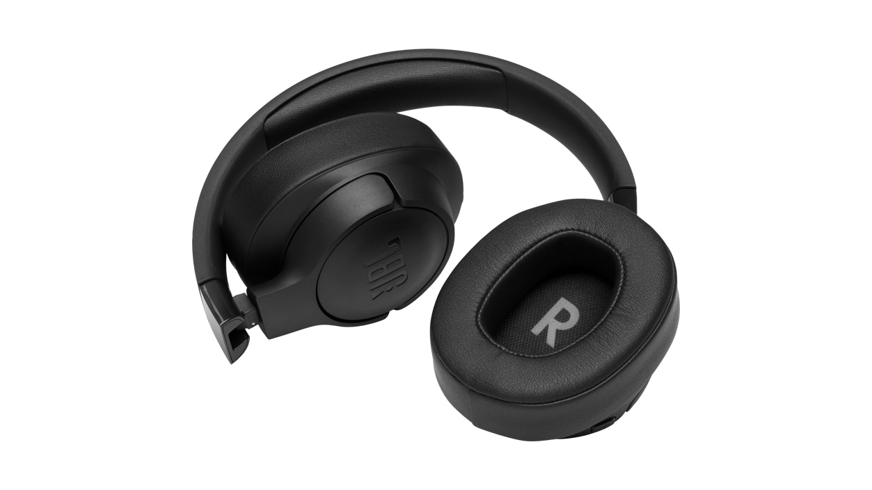 Top view of the J B L Tune 760 N C Wireless Noise Cancelling Headphones in Black.