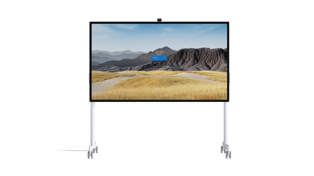 A Surface Hub 2 S 85-inch on a Mobile Stand.