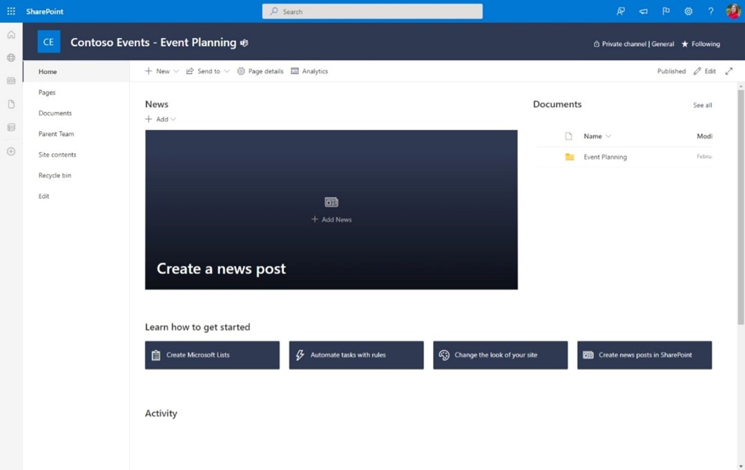 Microsoft SharePoint dashboard and improved layout