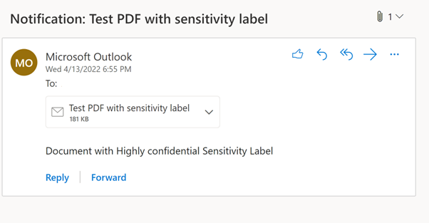 Emails with attachments containing PDF files with sensitivity labels will start getting detected by DLP.