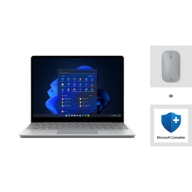 Surface Laptop Go 2 for Business, Surface Mobile Mouse for Business, and the icon for Microsoft Complete Protection Plan for Business.