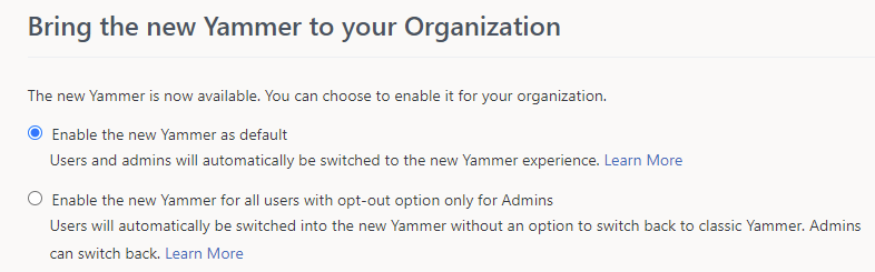 M365 Changelog: New Yammer as only option for non-admin users
