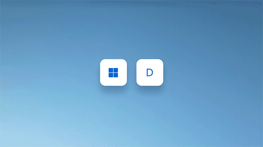 Animation showing pressing Windows logo key plus D to minimize all oen windows