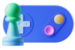 Et ikon, der består af en skakbrik og en videospilcontroller.