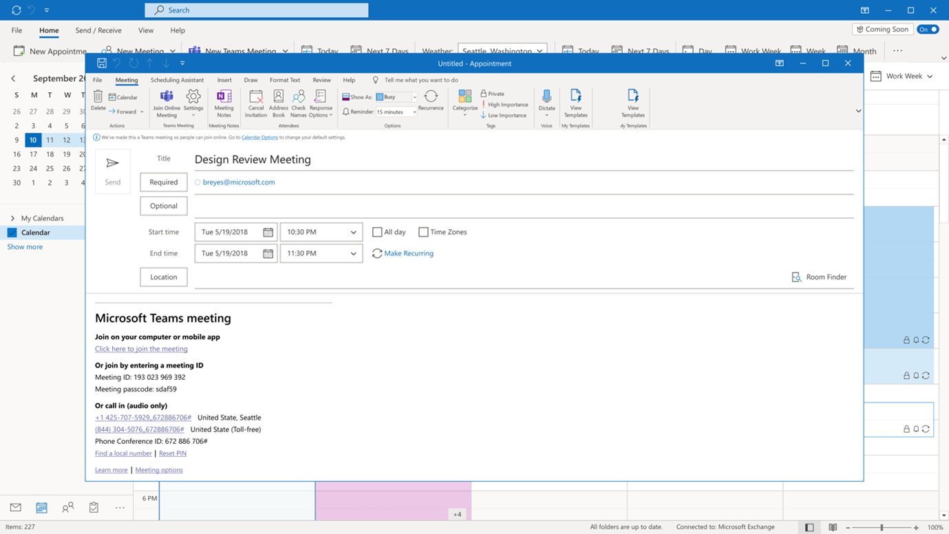 To join a meeting by ID in Outlook, you can find the meeting details section in the meeting invite in Outlook in the details for Meeting ID and Passcode.