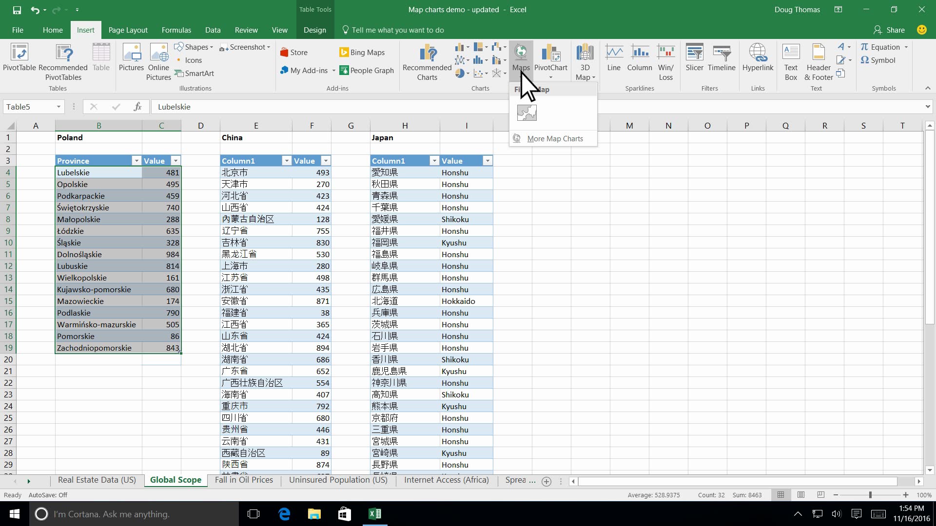 在Excel 中创建地图图表- Microsoft 支持