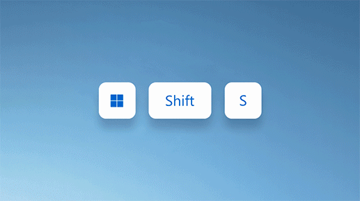 Animace ukazující stisknutí klávesy s logem Windows, Shift a navíc k pořízení snímku obrazovky