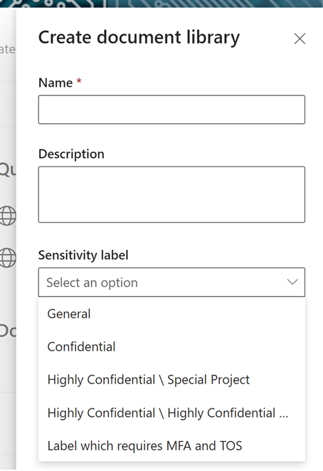 To configure a default sensitivity label for an existing SharePoint document library, go to Settings; from the Library settings flyout pane, select Default sensitivity label then choose a label from the drop-down box.