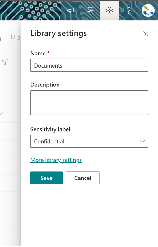 If you're creating a new document library, you can configure the default sensitivity label setting from the Create document library flyout pane.
