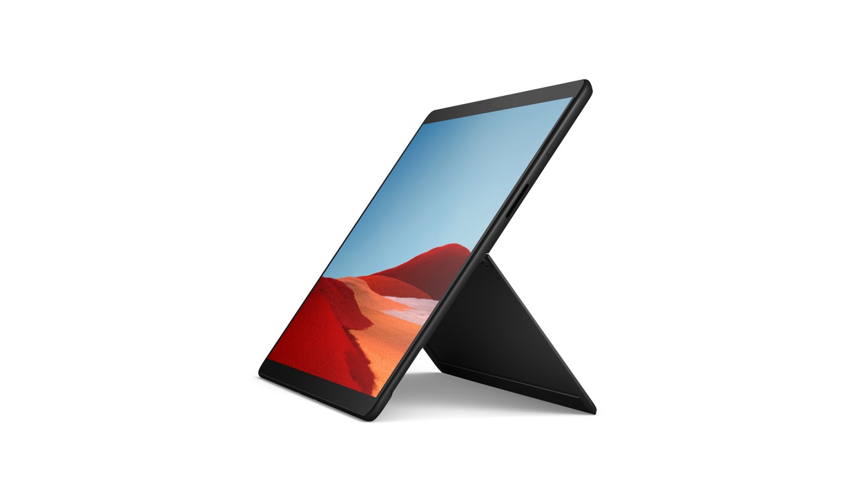 Angled view of Surface Pro X  in tablet mode