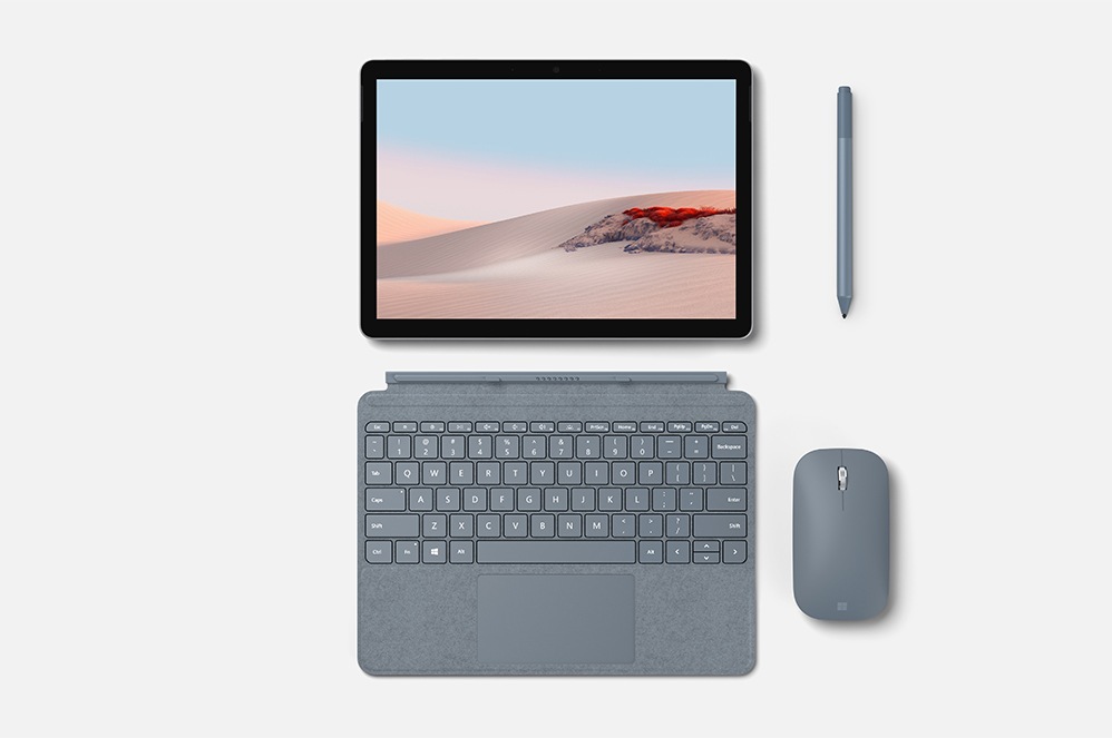 Surface Go Type Cover with keyboard, pen, and mouse