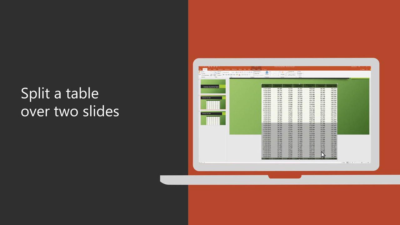Разделение таблицы между двумя слайдами - Служба поддержки Майкрософт