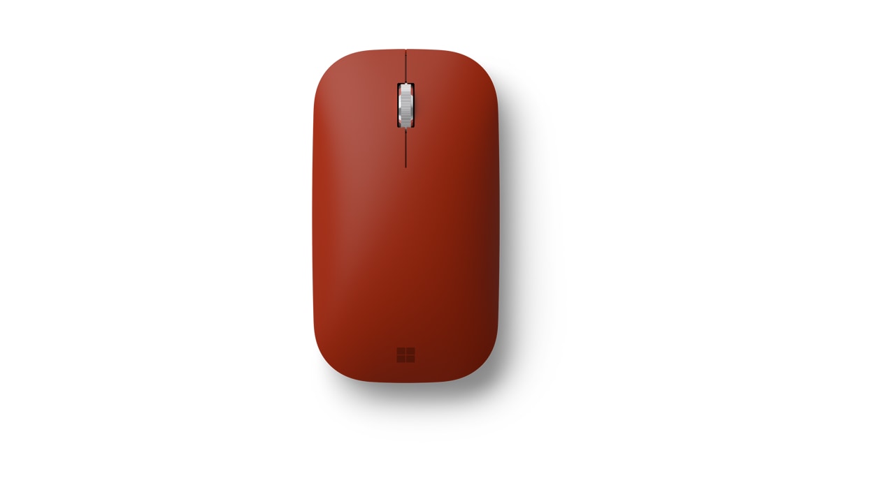 Top down view of a Surface Mobile Mouse in Poppy Red.
