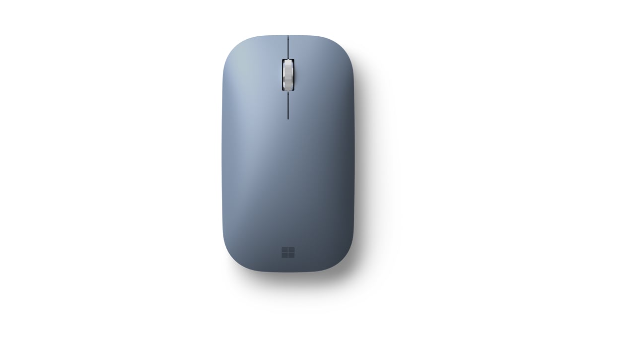 Top down view of a Surface Mobile Mouse in Ice Blue
