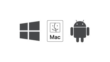 Windows, MacOS, and Android logo.