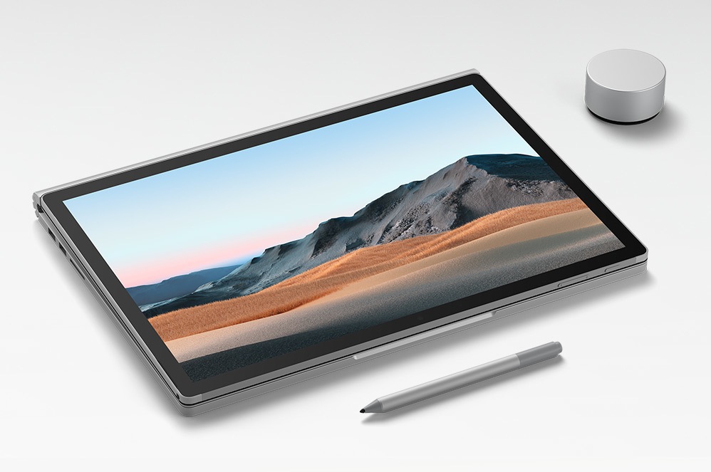 Surface Book 3 in Studio Mode with Surface Pen and Surface Dial