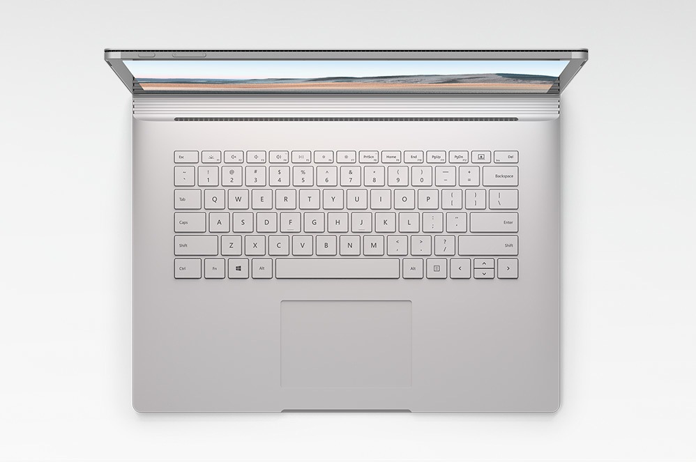 Surface Book 3 in Laptop Mode looking down on the keyboard