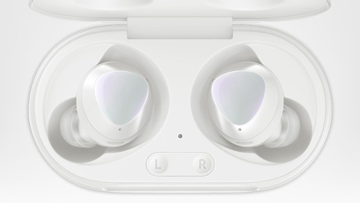 Top view of Samsung Galaxy Buds+ in their case – White