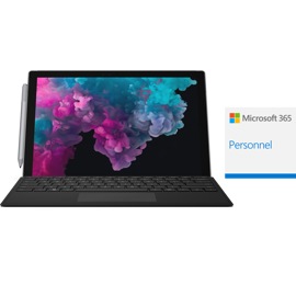 Surface Pro 6, clavier Type Cover et logo Microsoft 365 Personnel.