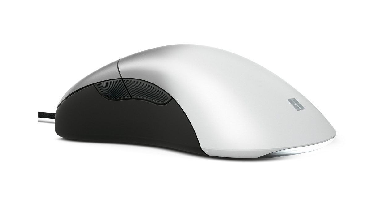 Angled view of Microsoft Pro IntelliMouse in Shadow White