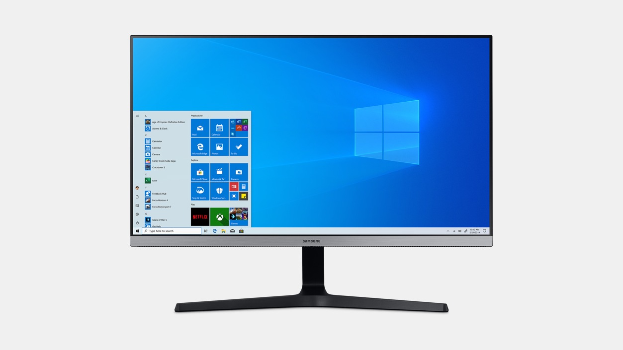 Samsung Flat UHD 28″ Monitor front view with Windows 10