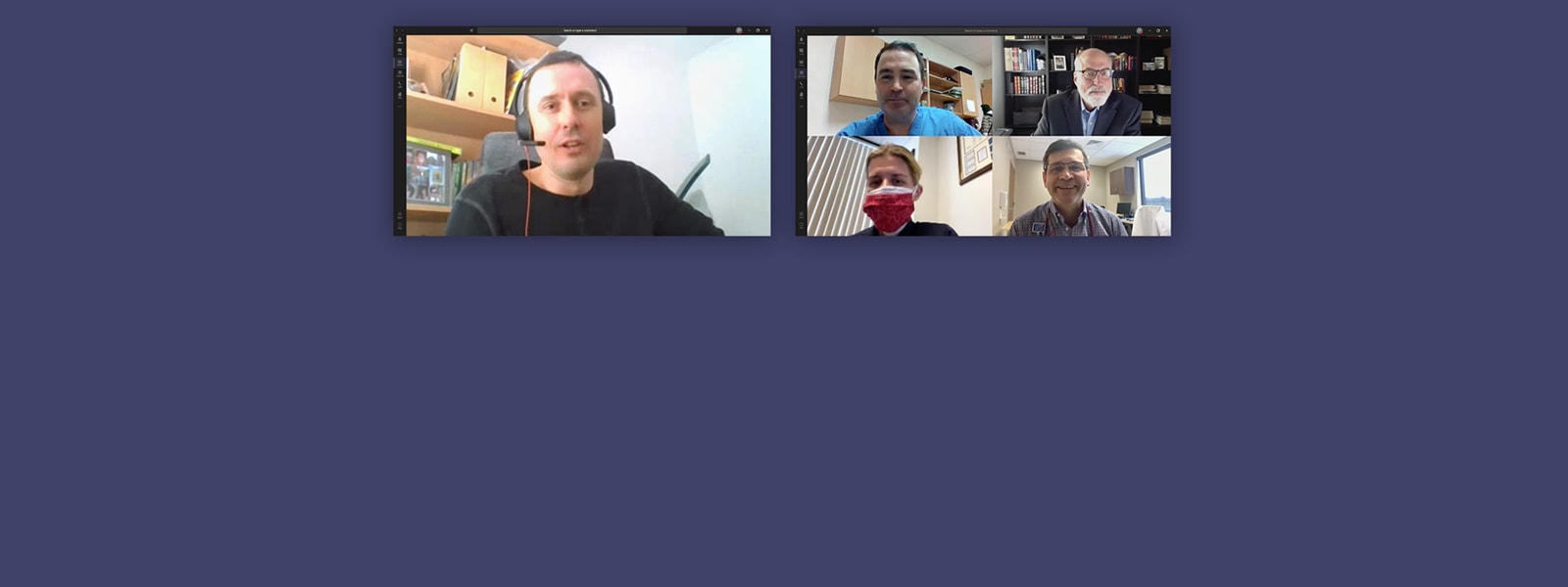 Five people work remotely using Microsoft Teams.