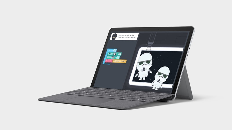 Surface Go 2 in laptop mode with a Type Cover showing Microsoft Word