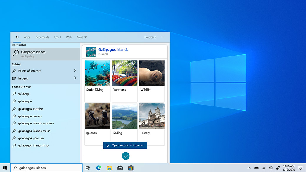 Windows 10 작업 표시줄의 검색 창