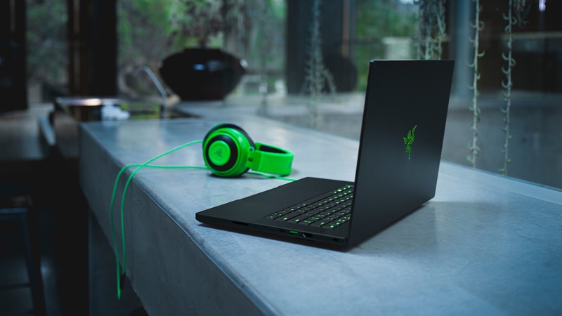Right rear view of the Razer Blade 15 on a table