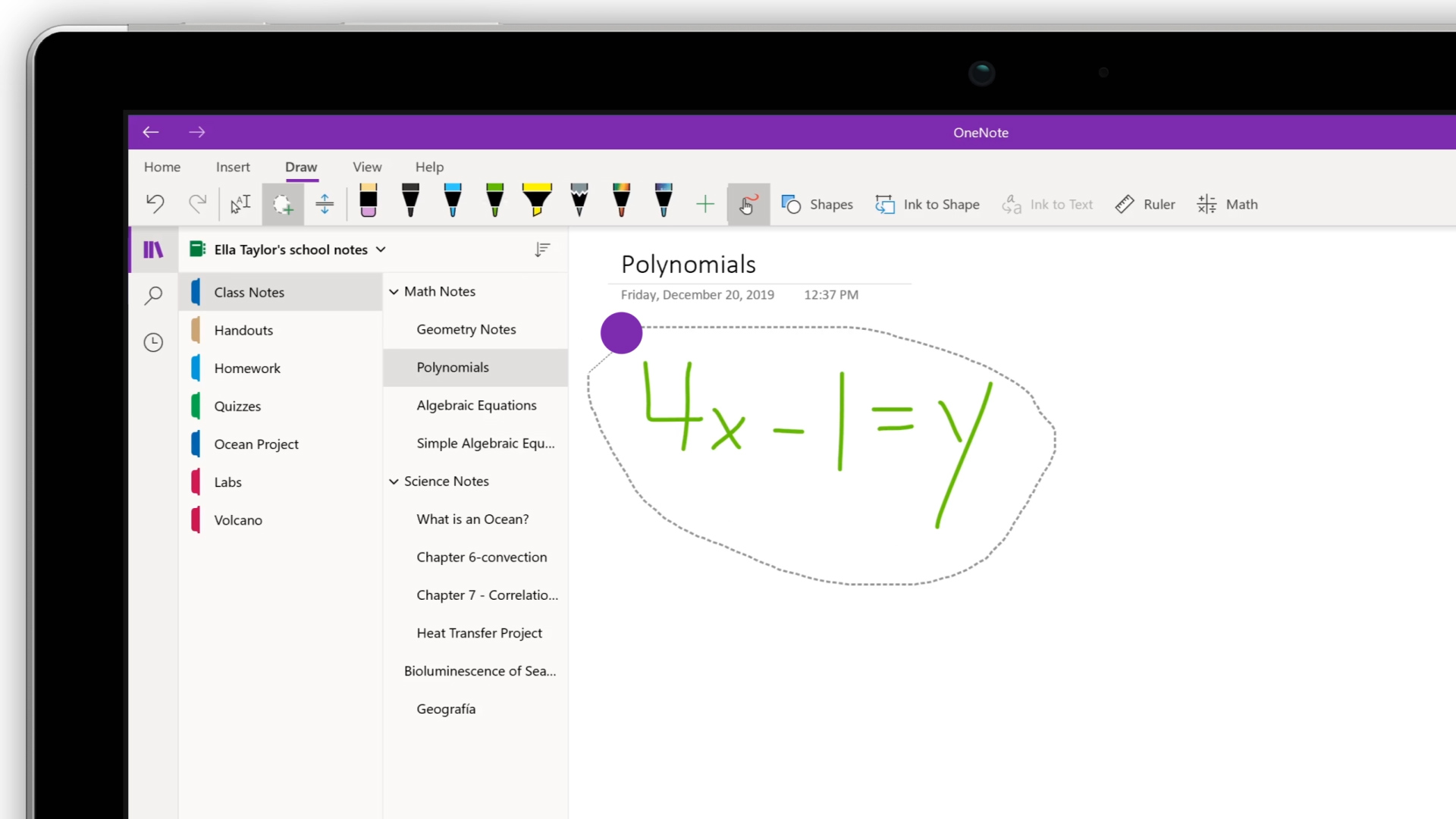 Create math equations using ink or text with Math Assistant in