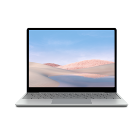 Surface Laptop Go en platino sobre un fondo blanco.