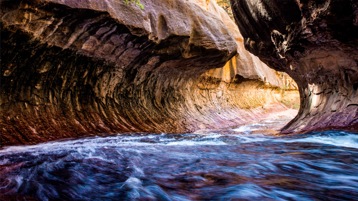 Water running through a canyon