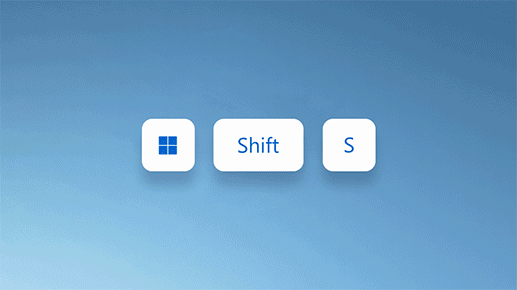 Animacija, vaizduojanti „Windows“ logotipo, „Shift“ ir pliuso klavišo paspaudimą kuriant momentinę ekrano kopiją