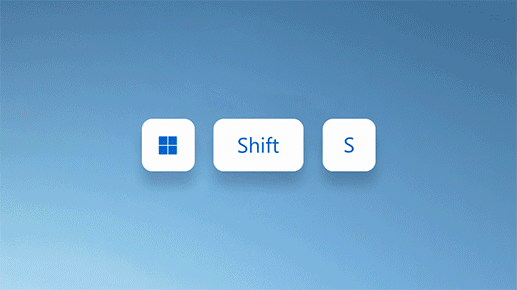 Animação a apresentar a ação de premir a tecla do logótipo do Windows, Shift, e o sinal de adição para efetuar uma captura de ecrã