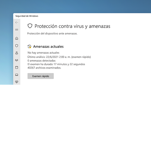 Mensaje de confirmación de un dispositivo protegido en la app Seguridad de Windows